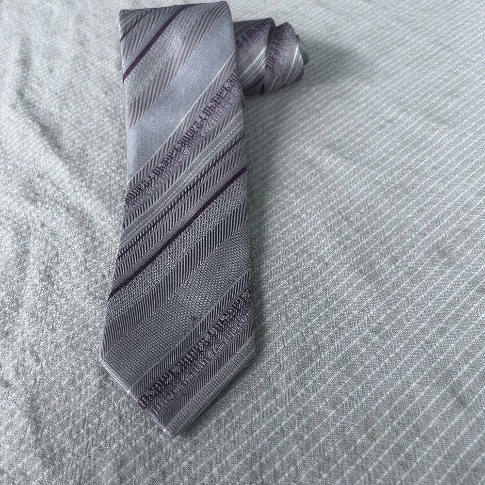Croata Silk Tie Silver/pink/purple Stripe Hand finished Croatia Limited Edition